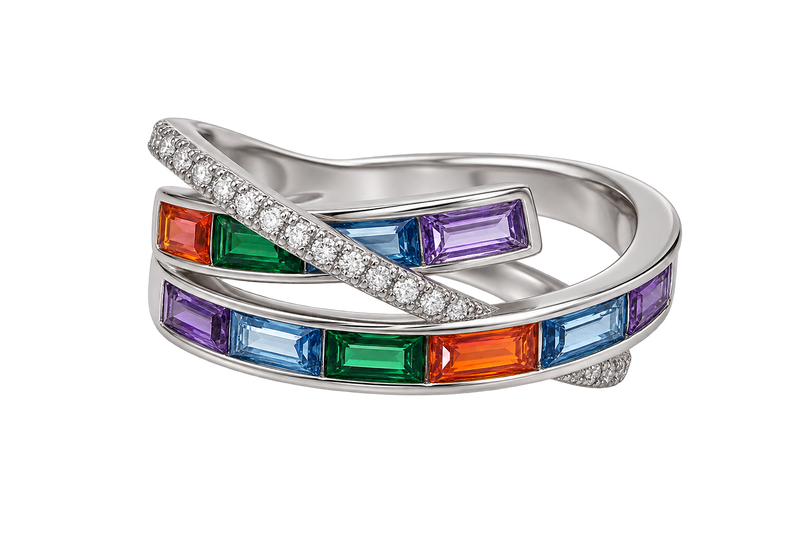 Prism Baguette Crossover Ring