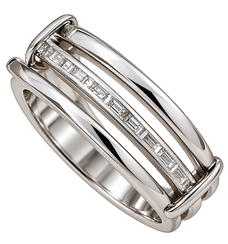 Baguette Triple Band Link Ring